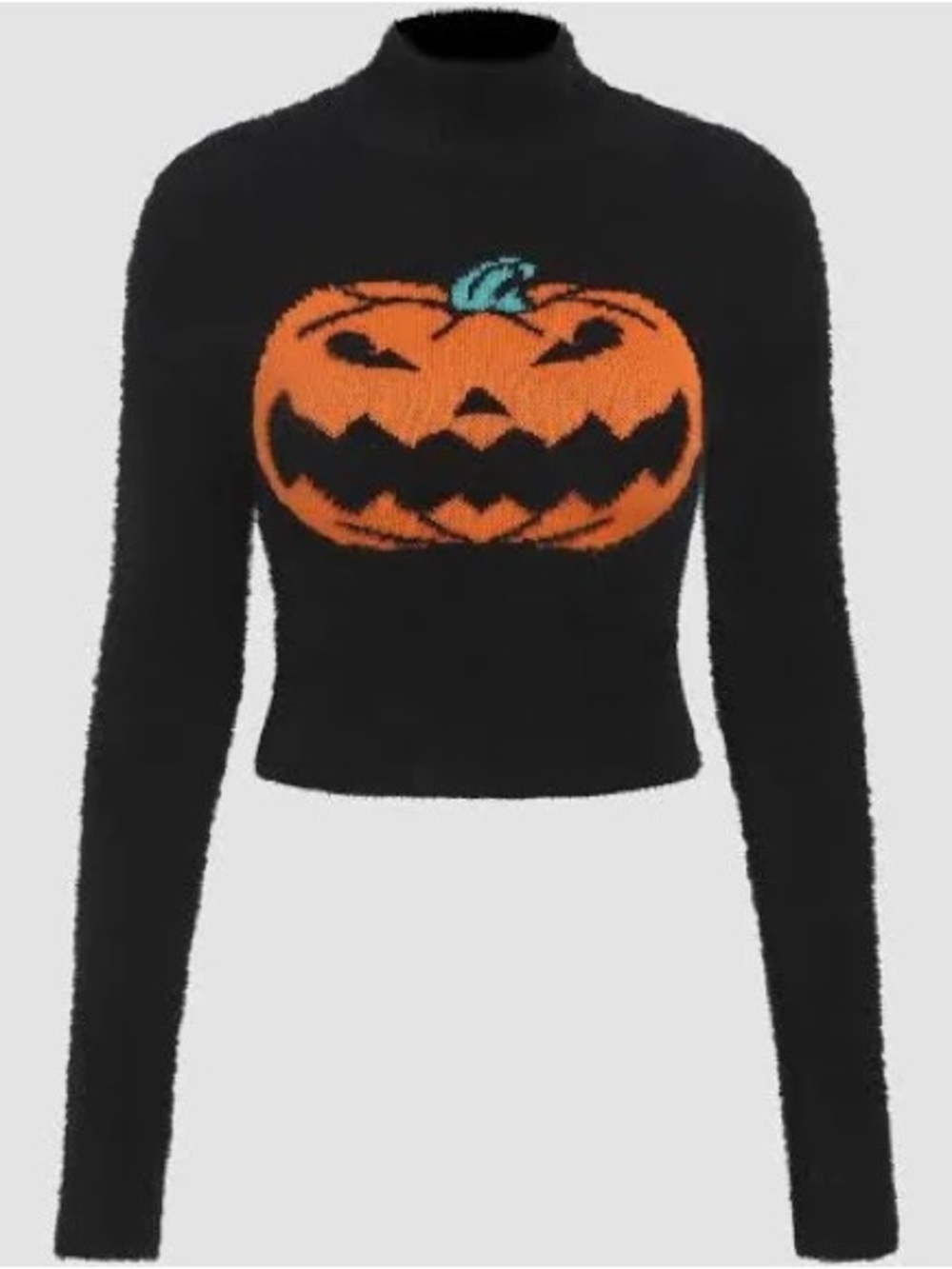 Cider Black Cropped Pumpkin Turtleneck Sweater with Orange Graphic